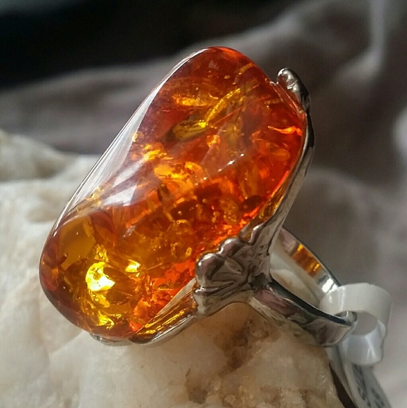 Ring Jewelry Amber Silver Plated size 8 - Picture 1 of 5